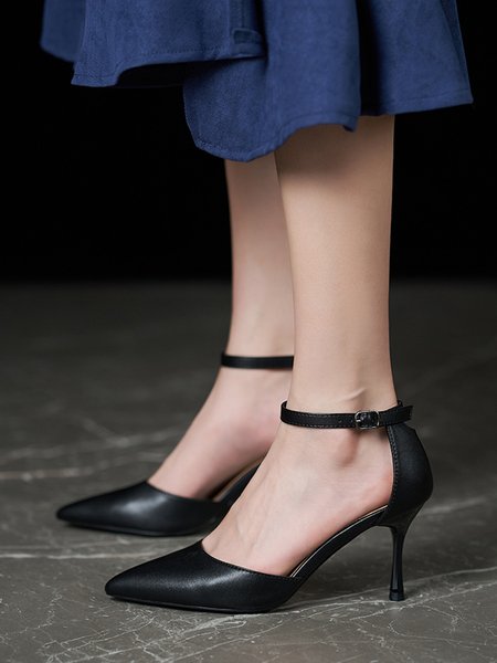 Elegant Minimalist Hollow Out Adjustable Buckle Stiletto Heel Shoes, Heels, color:Black|size:43, Stylewe
