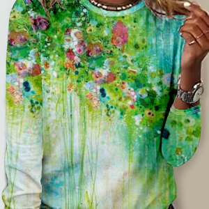 Casual Crew Neck Floral Long Sleeve Shirt, Long sleeves, Lilicloth.com