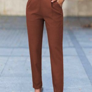 Frenchy Calssic Slant Pocket Tapered Pants, Pants, color:Caramel|size:3XL, Noracora