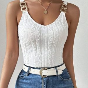 Spaghetti Gallus Plain Regular Regular Fit Shirt For Women, Blouses, color:White|size:XXL, Noracora