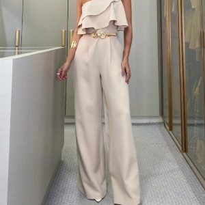 Ruffle Hem One Shoulder Jumpsuit, Jumpsuits, chicme - Women's Fashion Online