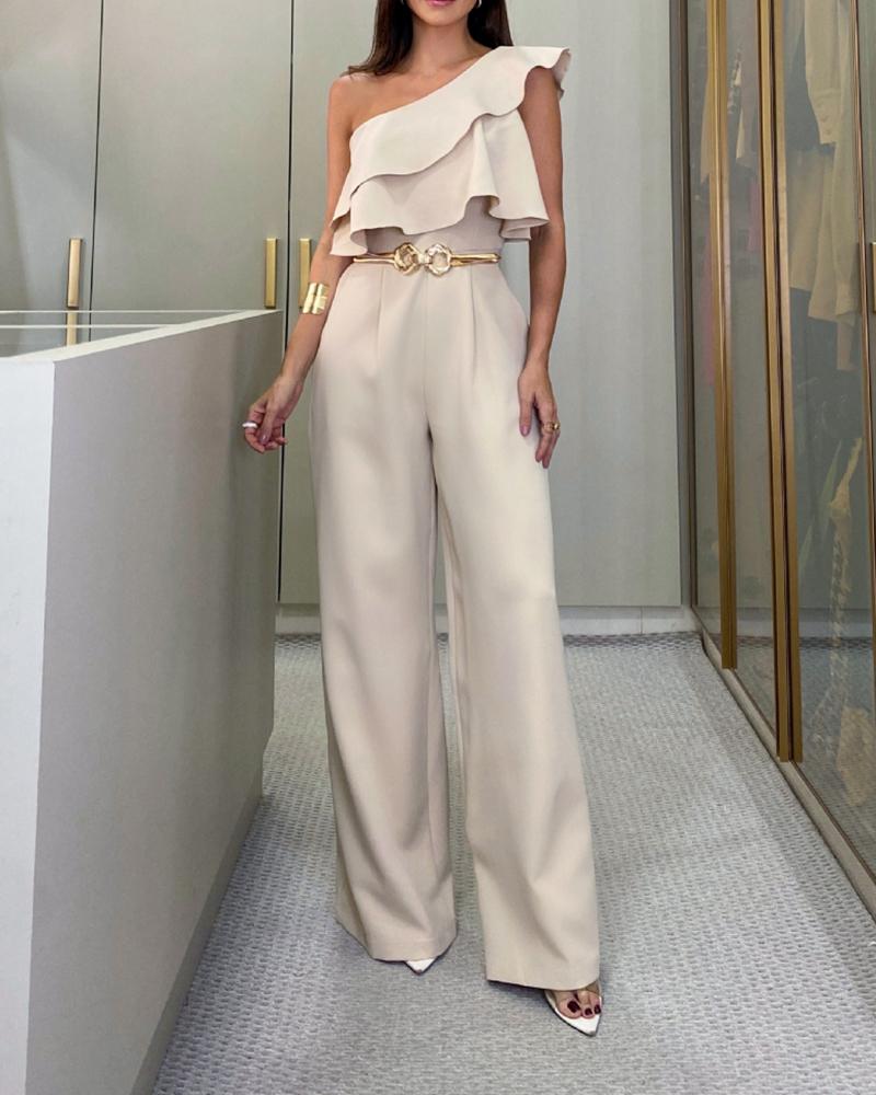 Ruffle Hem One Shoulder Jumpsuit, Jumpsuits, chicme - Women's Fashion Online