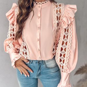 Ruffles Lantern Sleeve Hollow Out Top, Blouses & Shirts, chicme - Women's Fashion Online