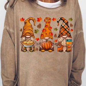 Womens Fall Gnomes Thanksgiving Autumn Leaves Letters Sweatshirt, Hoodies&Sweatshirts, Lilicloth.com