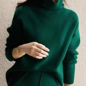 Turtleneck Plain Urban Long Sleeve Sweater, Pullovers, color:Green|size:XXL, Stylewe