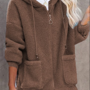 Casual Plain Hooded Teddy Jacket, Coats, Roselinlin - Online Catalog