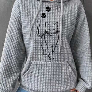 Women's Cat Spring/Fall Cotton-Blend Long Sleeve Casual Daily Hoodie, JustFashionNow Sweatshirts & Hoodies, color:Gray|size:3XL,