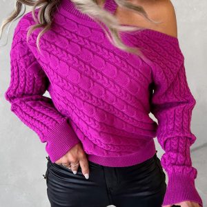Cold Shoulder Long Sleeve Cable Knit Sweater, Sweaters & Cardigans, chicme - Women's Fashion Online