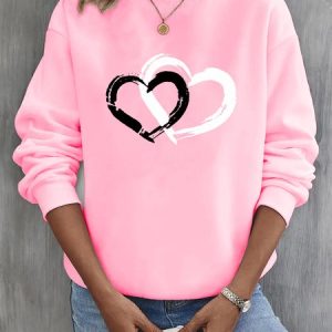 Heart/Cordate Crew Neck Casual Sweatshirt, Hoodies&Sweatshirts, Lilicloth.com