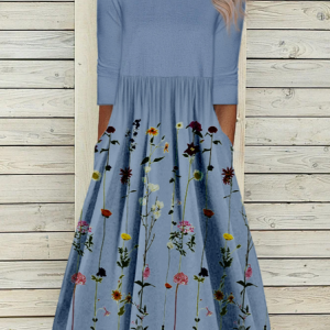 Round Neck Casual Loose Floral Print Resort Short Sleeve Madi Dress, Midi Dresses, Roselinlin - Online Catalog