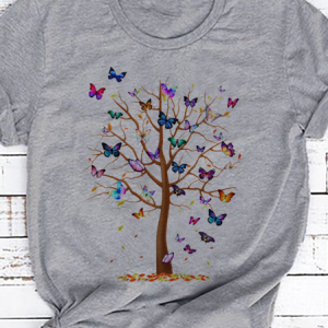 Casual Crew Neck Butterfly Printed Short Sleeve T-Shirt shirt & Top, T-shirts, color:Gray|size:3XL, Noracora