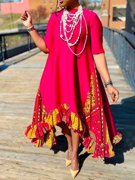 Vacation Abstract Loose Maxi Dress, Maxi Dresses, color:Deep Pink|size:XXL, Stylewe