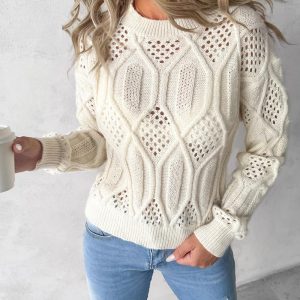 Mock Neck Hollow-out Knit Sweater, Sweaters & Cardigans, chicme - Women's Fashion Online