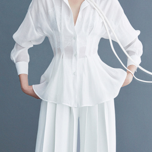 Regular Fit Elegant Shirt Collar Long sleeve Blouse, Blouses and Shirts, color:White|size:XXL, Stylewe