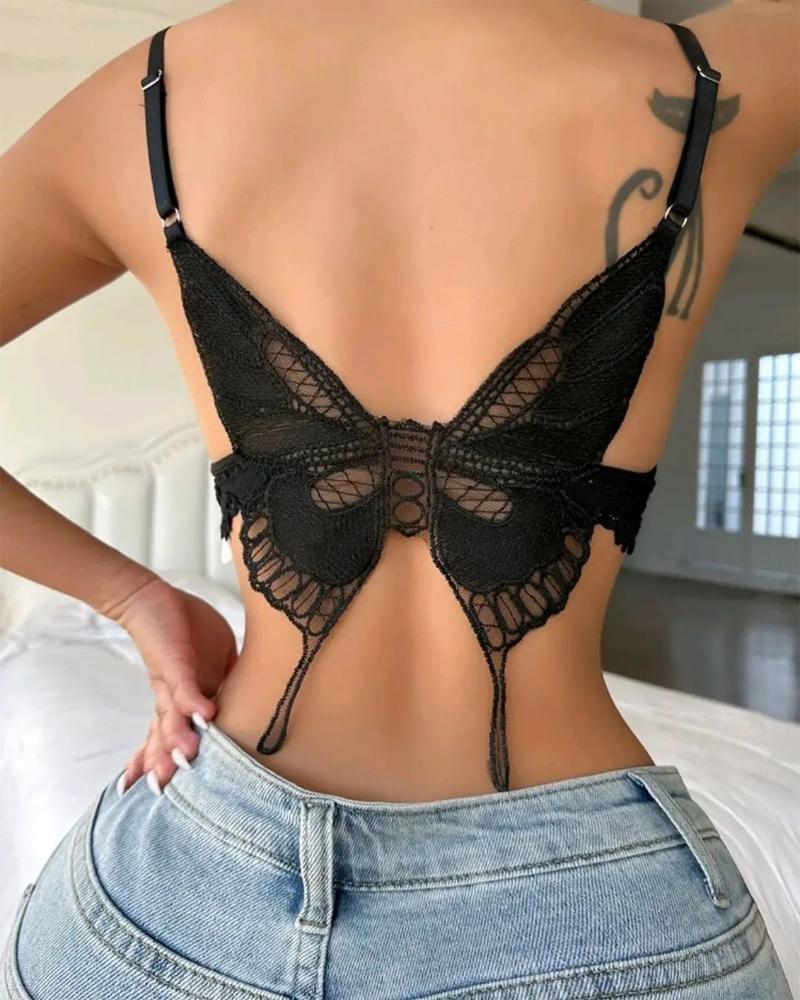 Embroidery Butterfly Decor Lace Bralette, Bras & Bralettes, chicme - Women's Fashion Online