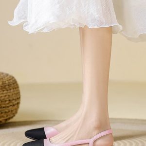 Minimalist Color-block Side Cutout Low Heel Slingback Shoes, Flats, color:Pink|size:44, Stylewe