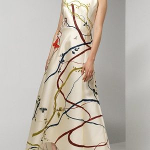 Abstract Stripes Urban Regular Fit Boat Neck Dress, Maxi Dresses, color:Apricot|size:XXL, Stylewe