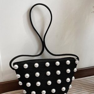 Imitation Pearls Vacation Shoulder Bag, Bags, color:Black|size:One-size, Stylewe