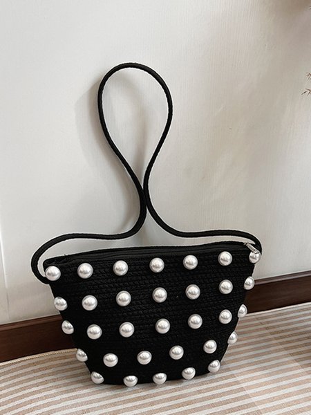Imitation Pearls Vacation Shoulder Bag, Bags, color:Black|size:One-size, Stylewe