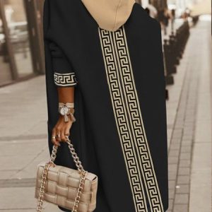 Geometric Loose Hoodie Long Sleeve Urban Coat, Coats, color:Black|size:XXL, Stylewe