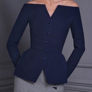 Plain Cold Shoulder Elegant Blouse, Blouses and Shirts, color:Deep Blue|size:XXL, Stylewe