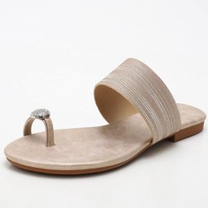 Casual Plain Slip On Flat Heel Thong Sandals Rhinestone, Sandals, color:Golden|size:42, Noracora