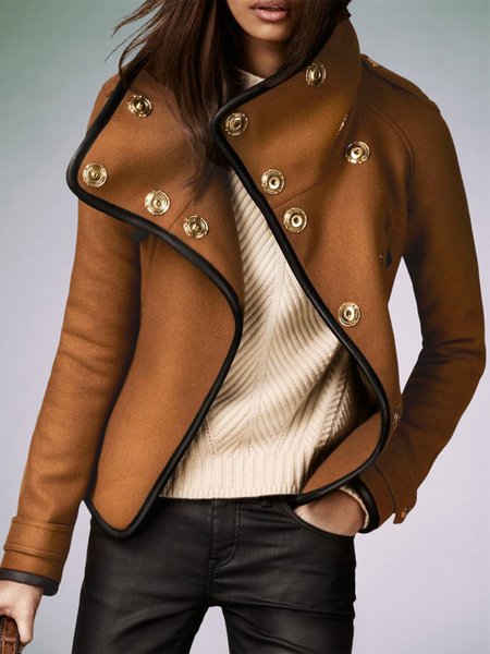 Long sleeve Regular Fit Turtleneck Plain Jacket, Jackets, color:Brown|size:XXL, Stylewe