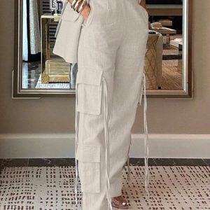 Plus Size Pocket Stitching Plain Regular Fit Urban Cargo Pants, Plus Pants, color:As Picture|size:4X, Stylewe