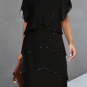 Women Plain Crew Neck Short Sleeve Comfy Casual Short Dress, Dresses, color:Black|size:XXL, Noracora