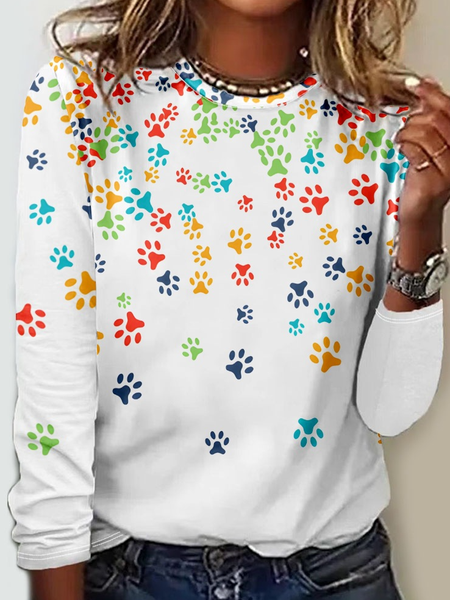 Regular Fit Funny Dog Casual Crew Neck Shirt, Long sleeves, Lilicloth.com