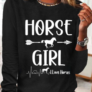 Women's Heartbeat Horse Lover Simple Regular Fit Long Sleeve Shirt, Long sleeves, Lilicloth.com