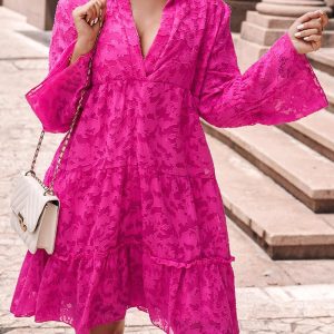 Frill Hem Ruffles Textured Shirt Dress, Shirt Dresses, chicme - Women's Fashion Online