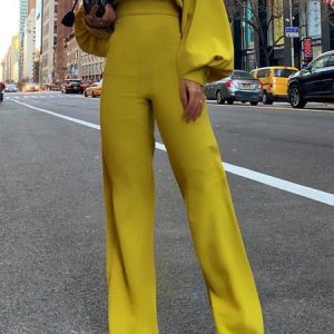 Urban Simple Plain Fashion Straight Pants, Pants, color:Yellow|size:XXL, Stylewe