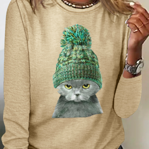 Women'S Cat Print  Casual Long Sleeve Shirt, Long sleeves, Lilicloth.com