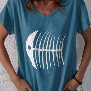 Round Neck Casual Cotton-Blend T-shirt, Tees & T-shirts, Roselinlin - Online Catalog