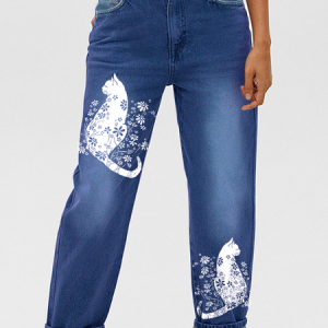 Funny Cat Casual Loose Daisy Jeans, Jeans, Lilicloth.com