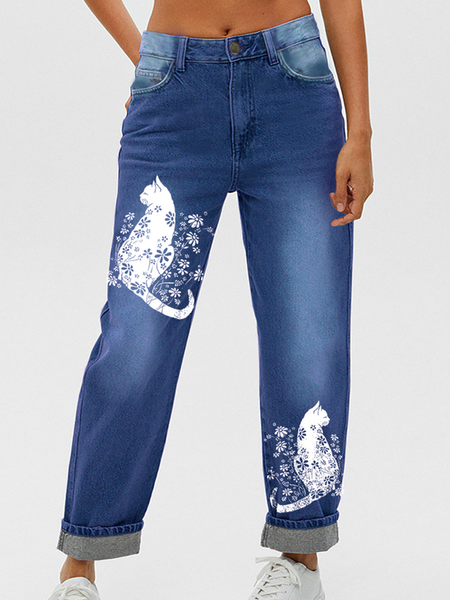 Funny Cat Casual Loose Daisy Jeans, Jeans, Lilicloth.com