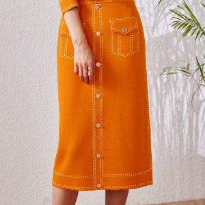 Plain Regular Fit Urban Long Skirt, Skirts, color:Orange|size:XXL, Stylewe