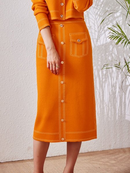 Plain Regular Fit Urban Long Skirt, Skirts, color:Orange|size:XXL, Stylewe