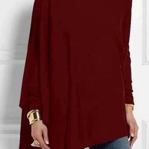 Turtleneck Long Sleeve Plain Buttoned Regular Micro-Elasticity Regular Fit Shirt For Women, Blouses, color:Red|size:3XL, Noracora