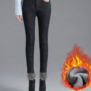 Casual Plain Fluff/Granular Fleece Fabric Jeans, Jeans, Lilicloth.com