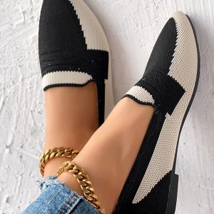 Colorblock Breathable Point Toe Slip On, Slip-on, chicme - Women's Fashion Online