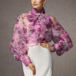 Floral Others Loose Long Sleeve Elegant Shirt, Blouses and Shirts, color:As Picture|size:XXL, Stylewe