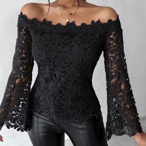Off Shoulder Long Sleeve Lace Top, Blouses & Shirts, chicme - Women's Fashion Online