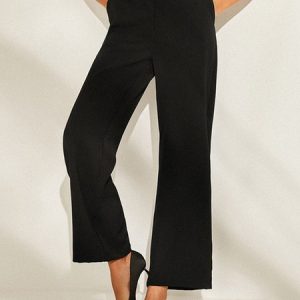 Plain Regular Fit Urban Fashion Straight  Pants, Pants, color:Black|size:XXL, Stylewe