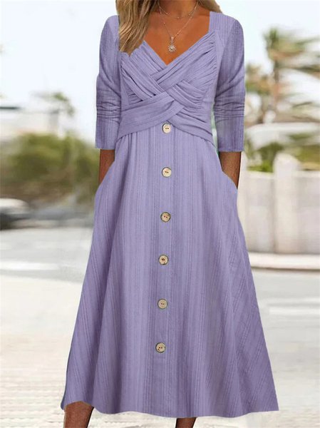 Plain Casual V Neck Dress With No, Dresses, Lilicloth.com