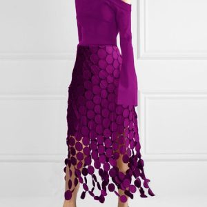 Daily Long Sleeve Elegant Lace Plain Dress, Maxi Dresses, color:Purple|size:XXL, Stylewe