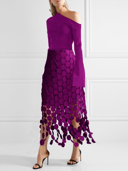 Daily Long Sleeve Elegant Lace Plain Dress, Maxi Dresses, color:Purple|size:XXL, Stylewe