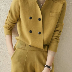 Plus Size Medium Elasticity Plain Urban Loose Stand Collar Long Sleeve Cardigan, Plus Outerwear, color:Yellow|size:4X, Stylewe