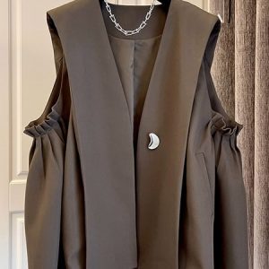Women's Plain Regular Loose Vest, Coats, color:Coffee|size:XL, Noracora